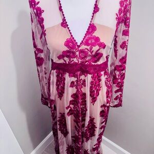 Altar'd State Burgundy Floral Long Sleeve Dress